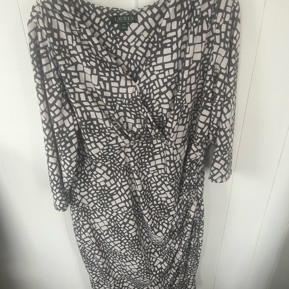 Lauren By Ralph Lauren Black and White Geometric Long Sleeve Dress